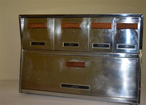 vintage stainless steel bread box with v design|best antique bread boxes.